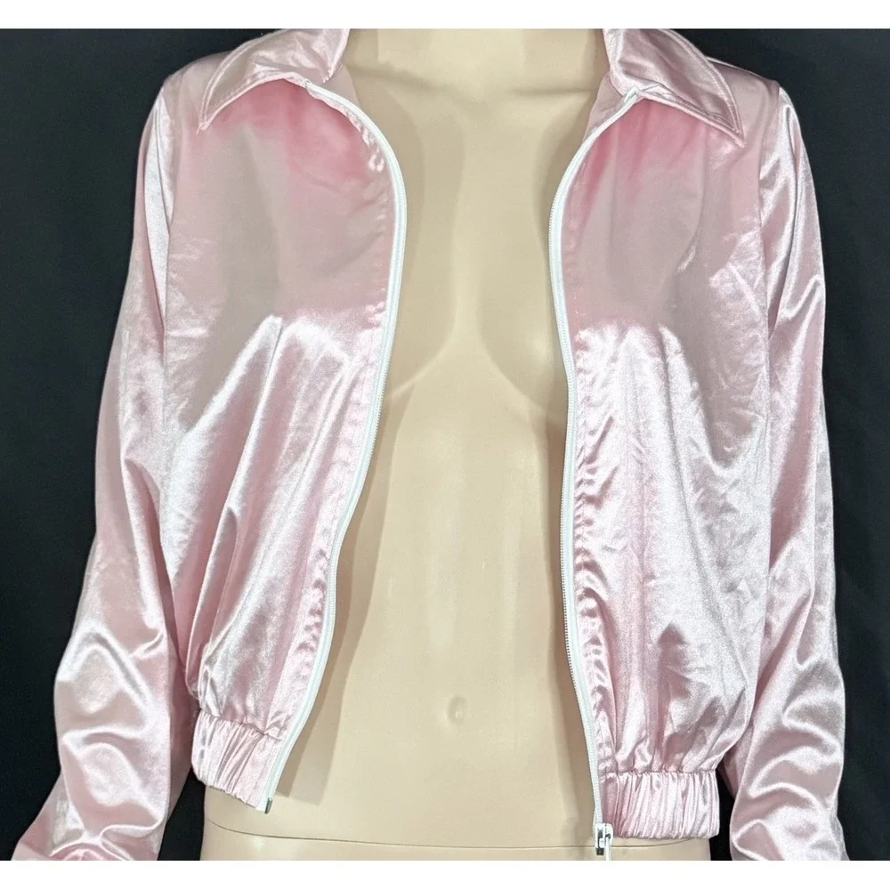Weissman Girls Pink Satin Collared Zip-Up Bomber Jacket Sz Large 